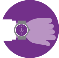Icon highlighting a reduction in patient waiting time with an illustration of a watch on a wrist