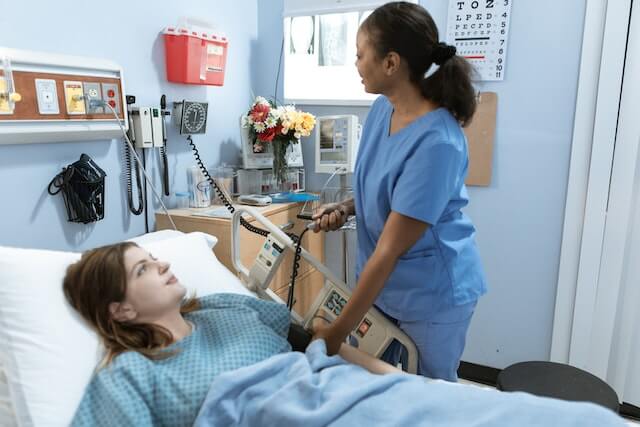 Healthcare career: A nurse treating a patient